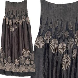 Lapis Strapless Midi Sun Dress OS Boho Shells Beach Smocked Fairy Black Tan